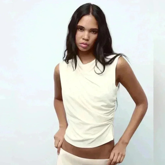 Zara Sleeveless Draped Top with a Cowl Neckline and Lining - Picture 1 of 10